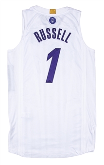 2016 DAngelo Russell Game Used Los Angeles Lakers #1 Christmas Day Jersey Used On 12/25/16 - 14 Point Game! (MeiGray)